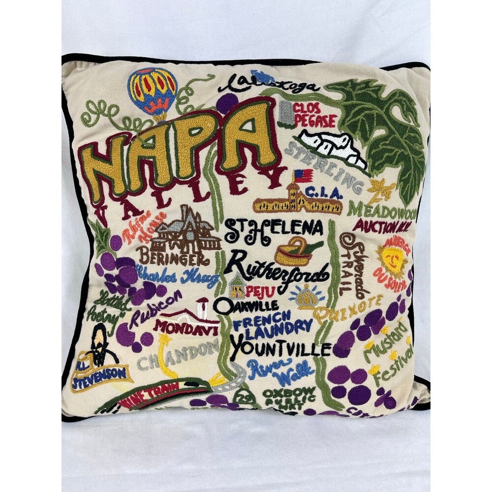 CatStudio Napa Valley Hand Embroidered Pillow - Geography Collection